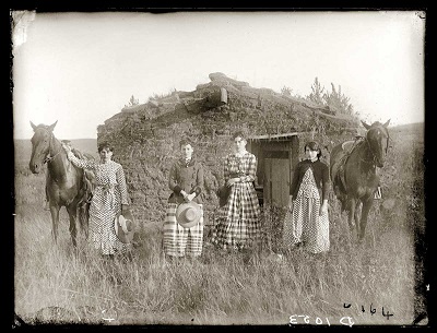 A house made out of sod on the prairie